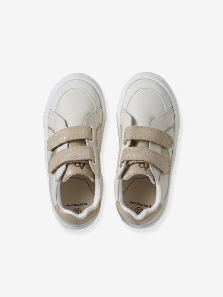 Baskets enfant fille cuir à scratchs blanc imprimé+écru 4 - vertbaudet enfant 