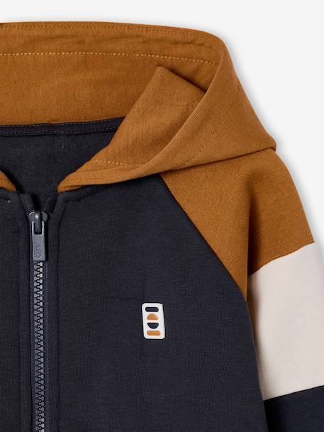 Sweat zippé garçon capuche coloblock bleu moyen+ocre+vert 7 - vertbaudet enfant 