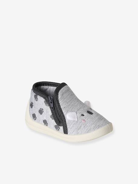 Chaussons bébé textile zippés gris imprimé 1 - vertbaudet enfant 