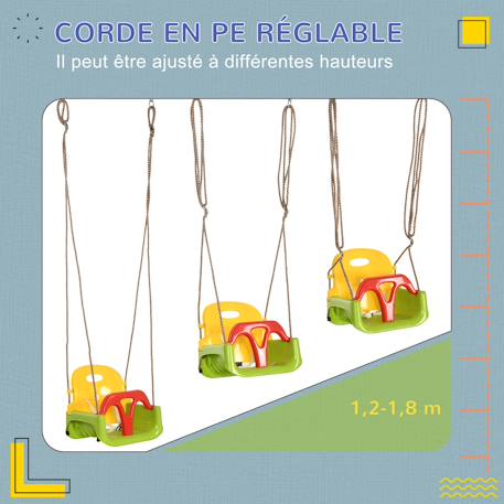 Balançoire siège 3 en 1 évolutif réglable enfant - dossier, barre en t amovibles, ceinture Vert 5 - vertbaudet enfant 