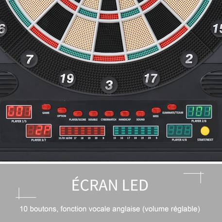 Cible jeu de fléchettes électronique refermable 27 jeux 202 variations jusqu'à 8 joueurs affichage led haut-parleur noir Noir 4 - vertbaudet enfant 