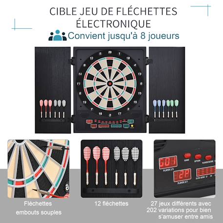 Cible jeu de fléchettes électronique refermable 27 jeux 202 variations jusqu'à 8 joueurs affichage led haut-parleur noir Noir 2 - vertbaudet enfant 