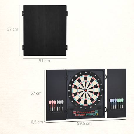 Cible jeu de fléchettes électronique refermable 27 jeux 202 variations jusqu'à 8 joueurs affichage led haut-parleur noir Noir 3 - vertbaudet enfant 