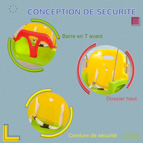 Balançoire siège 3 en 1 évolutif réglable enfant - dossier, barre en t amovibles, ceinture Vert 6 - vertbaudet enfant 