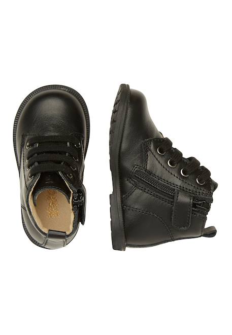 Bottines en cuir avec fermeture éclair et lacets robin new Noir- 4 - vertbaudet enfant 