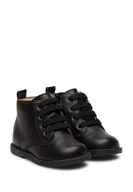 Bottines en cuir avec fermeture éclair et lacets robin new Noir- 2 - vertbaudet enfant 