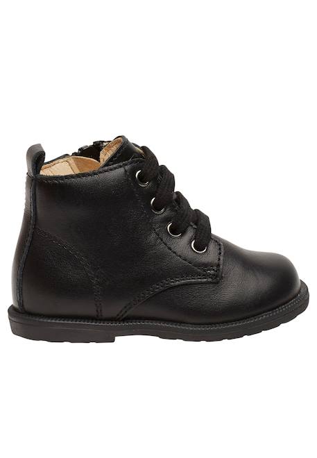 Bottines en cuir avec fermeture éclair et lacets robin new Noir- 1 - vertbaudet enfant 