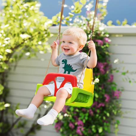 Balançoire siège 3 en 1 évolutif réglable enfant - dossier, barre en t amovibles, ceinture Vert 2 - vertbaudet enfant 