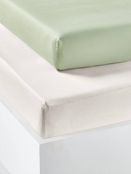 Lot de 2 draps-housses enfant en coton recyclé écru+gris perle+rose pâle+vert sauge 7 - vertbaudet enfant 