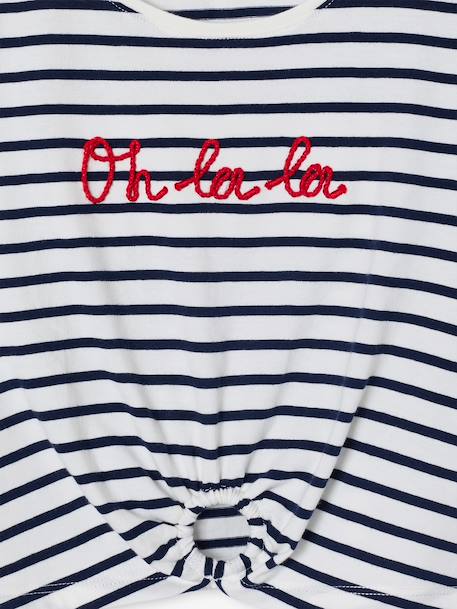 T-shirt fille détail noeud fantaisie écru+rayé bleu+rouge 6 - vertbaudet enfant 