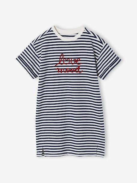 Robe fille en molleton léger motif gris chiné+rayé bleu+vert+vert sauge 6 - vertbaudet enfant 