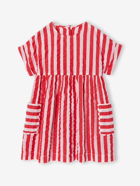 Robe fille en seersucker rayé rouge 2 - vertbaudet enfant 