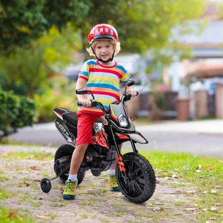 Motocross électrique enfant aprilia rx 125 max. 6 km/h roues auxiliaires amovibles phare effets sonores Blanc+Rouge 8 - vertbaudet enfant 