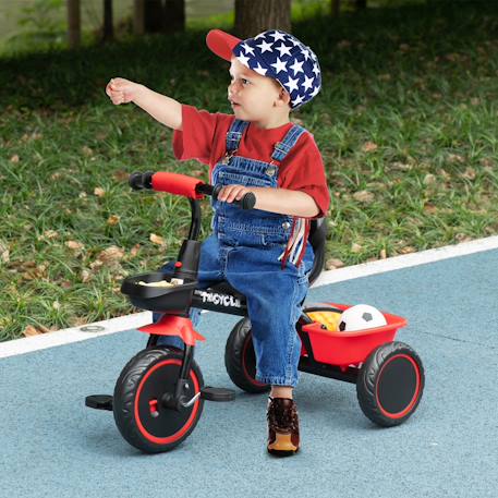 Tricycle enfant - siège réglable avec dossier et ceinture, pédales antidérapantes - panier, benne arrière Noir+Rouge 8 - vertbaudet enfant 