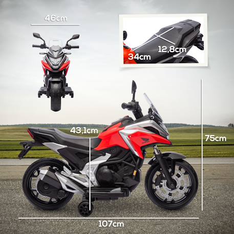 Moto électrique enfant honda nc750x - musiques, feux av led, entrée usb mp3 jack - 2 roues auxiliaires Blanc+Bleu+Rouge 15 - vertbaudet enfant 