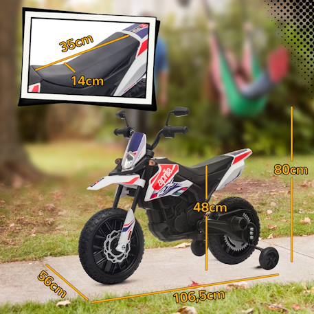 Motocross électrique enfant aprilia rx 125 max. 6 km/h roues auxiliaires amovibles phare effets sonores Blanc+Rouge 3 - vertbaudet enfant 