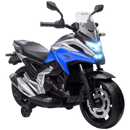 Moto électrique enfant honda nc750x - musiques, feux av led, entrée usb mp3 jack - 2 roues auxiliaires Blanc+Bleu+Rouge 7 - vertbaudet enfant 