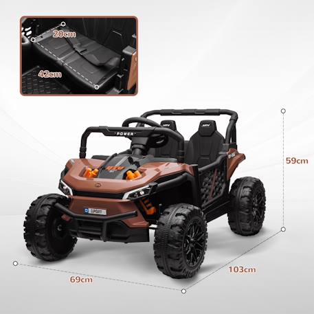 Buggy électrique enfant utv - 12v, 6km/h max. - télécommande - nombreux effets Marron 3 - vertbaudet enfant 