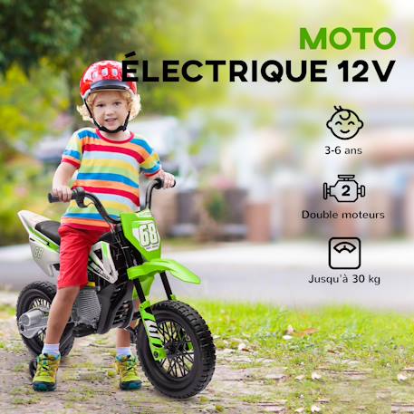 Moto cross électrique dirt bike enfant 12v 2 moteurs 2 vitesses 2,4-5 km/h max. Musiques Rouge+Vert 12 - vertbaudet enfant 