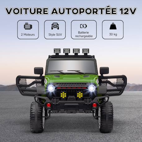 Voiture électrique 4x4 enfant - portes ouvrables, ceinture, télécommande - 3 vitesses - effets sonores lumineux Vert 4 - vertbaudet enfant 