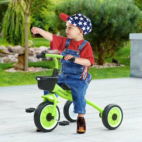 Tricycle enfant multi-équipé garde-boue sonnette panier pédales antidérapantes siège réglable avec dossier Blanc+Bleu+Rose+Vert 20 - vertbaudet enfant 