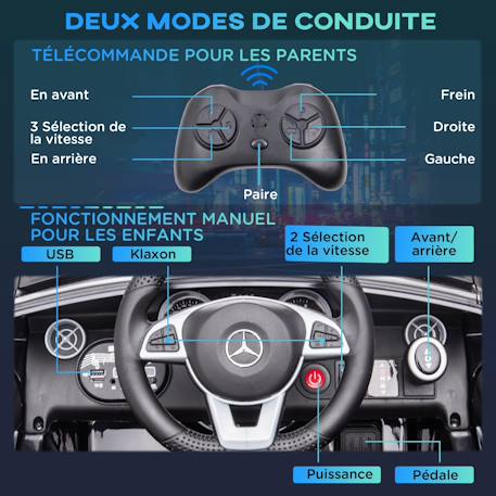 Voiture électrique enfant mercedes slc 300 6 v 5 km/h max. Télécommande effets sonores lumineux Blanc+Noir+Rose+Rouge 11 - vertbaudet enfant 