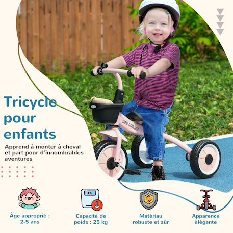 Tricycle enfant multi-équipé garde-boue sonnette panier pédales antidérapantes siège réglable avec dossier Blanc+Bleu+Rose+Vert 17 - vertbaudet enfant 