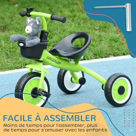 Tricycle enfant multi-équipé garde-boue sonnette panier pédales antidérapantes siège réglable avec dossier Blanc+Bleu+Rose+Vert 24 - vertbaudet enfant 