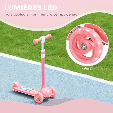 Trottinette enfant trottinette 3 roues lumineuses led hauteur guidon réglable frein à friction arrière Bleu+Rose 12 - vertbaudet enfant 