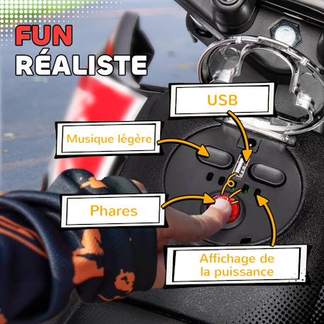 Motocross électrique enfant aprilia rx 125 max. 6 km/h roues auxiliaires amovibles phare effets sonores Blanc+Rouge 6 - vertbaudet enfant 