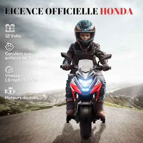 Moto électrique enfant honda nc750x - musiques, feux av led, entrée usb mp3 jack - 2 roues auxiliaires Blanc+Bleu+Rouge 16 - vertbaudet enfant 