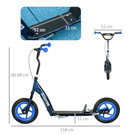 Trottinette patinette enfant roues 30 cm guidon réglable poignée frein et béquille acier Bleu+Rouge+Vert 3 - vertbaudet enfant 
