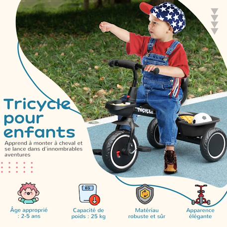 Tricycle enfant - siège réglable avec dossier et ceinture, pédales antidérapantes - panier, benne arrière Noir+Rouge 5 - vertbaudet enfant 