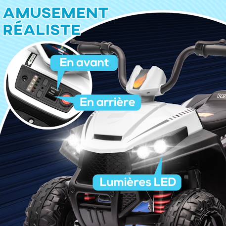 Quad électrique enfant 2 moteurs 12v 5 km/h max. Marche av ar nombreux effets Blanc+Bleu 4 - vertbaudet enfant 