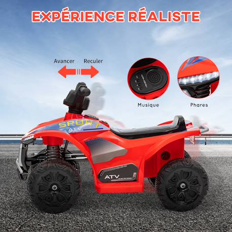Quad électrique enfant 6v max. 2,5km/h phare effet sonore marche av-ar Rouge 5 - vertbaudet enfant 