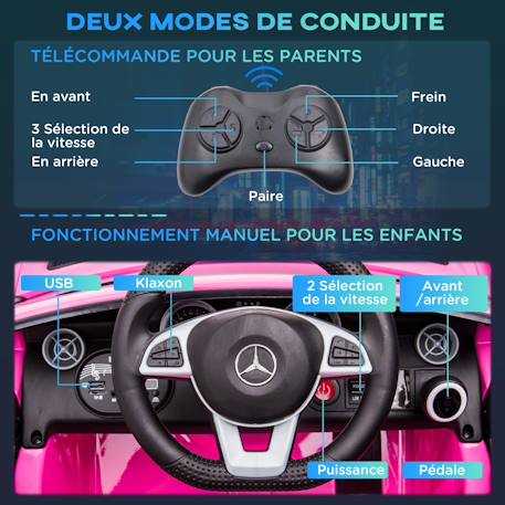 Voiture électrique enfant mercedes slc 300 6 v 5 km/h max. Télécommande effets sonores lumineux Blanc+Noir+Rose+Rouge 17 - vertbaudet enfant 