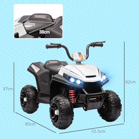 Quad électrique enfant 2 moteurs 12v 5 km/h max. Marche av ar nombreux effets Blanc+Bleu 3 - vertbaudet enfant 