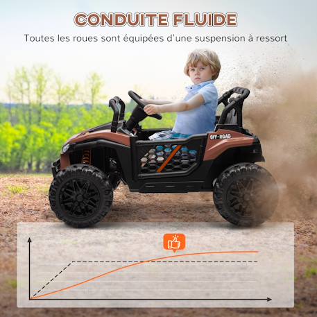 Buggy électrique enfant utv - 12v, 6km/h max. - télécommande - nombreux effets Marron 5 - vertbaudet enfant 