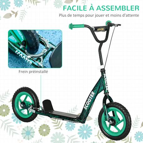 Trottinette patinette enfant roues 30 cm guidon réglable poignée frein et béquille acier Bleu+Rouge+Vert 15 - vertbaudet enfant 