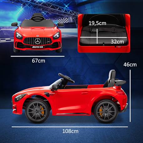 Voiture électrique enfant mercedes-benz amg gtr - 12v, 5km/h max. - nombreux effets - télécommande Blanc+Rouge 9 - vertbaudet enfant 