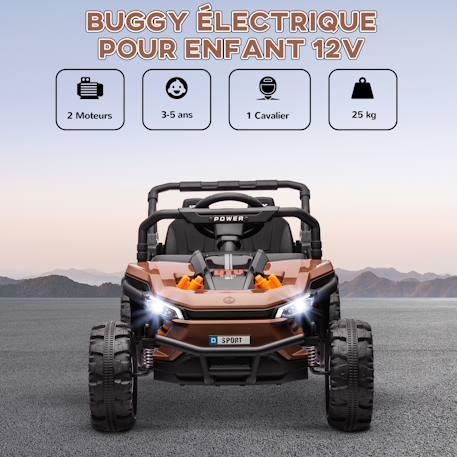 Buggy électrique enfant utv - 12v, 6km/h max. - télécommande - nombreux effets Marron 4 - vertbaudet enfant 