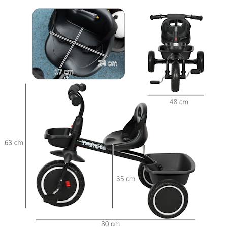 Tricycle enfant - siège réglable avec dossier et ceinture, pédales antidérapantes - panier, benne arrière Noir+Rouge 3 - vertbaudet enfant 