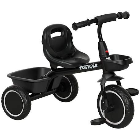 Tricycle enfant - siège réglable avec dossier et ceinture, pédales antidérapantes - panier, benne arrière Noir+Rouge 1 - vertbaudet enfant 
