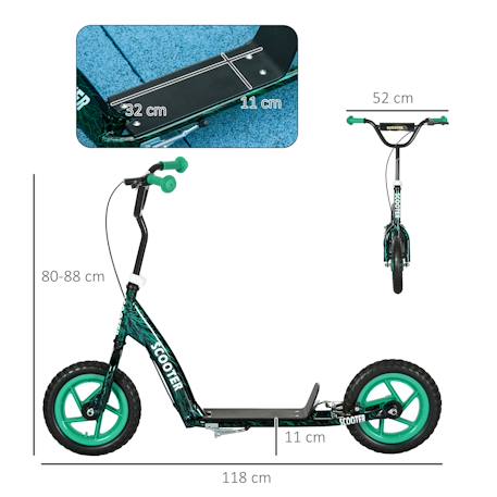 Trottinette patinette enfant roues 30 cm guidon réglable poignée frein et béquille acier Bleu+Rouge+Vert 13 - vertbaudet enfant 