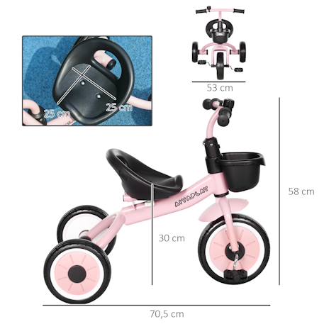 Tricycle enfant multi-équipé garde-boue sonnette panier pédales antidérapantes siège réglable avec dossier Blanc+Bleu+Rose+Vert 15 - vertbaudet enfant 