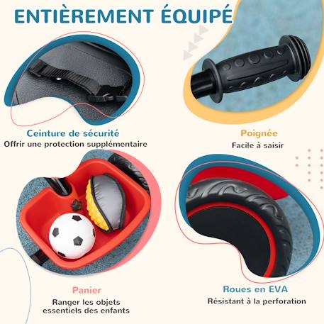 Tricycle enfant - siège réglable avec dossier et ceinture, pédales antidérapantes - panier, benne arrière Noir+Rouge 12 - vertbaudet enfant 