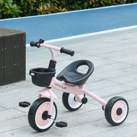 Tricycle enfant multi-équipé garde-boue sonnette panier pédales antidérapantes siège réglable avec dossier Blanc+Bleu+Rose+Vert 14 - vertbaudet enfant 
