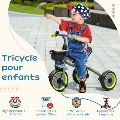 Tricycle enfant multi-équipé garde-boue sonnette panier pédales antidérapantes siège réglable avec dossier Blanc+Bleu+Noir+Rose+Vert 17 - vertbaudet enfant 