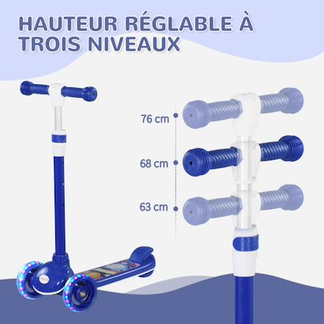 Trottinette enfant trottinette 3 roues lumineuses led hauteur guidon réglable frein à friction arrière Bleu 4 - vertbaudet enfant 