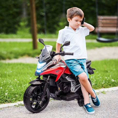 Moto électrique enfant honda nc750x - musiques, feux av led, entrée usb mp3 jack - 2 roues auxiliaires Blanc+Bleu+Rouge 14 - vertbaudet enfant 